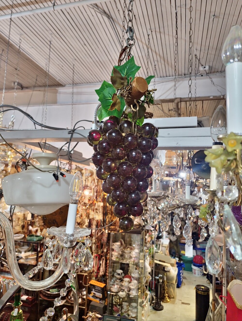 Mid-Century Modern Green grape cluster lamp Swag Hang Lamp 12-17" Tall - Picture 2 of 6